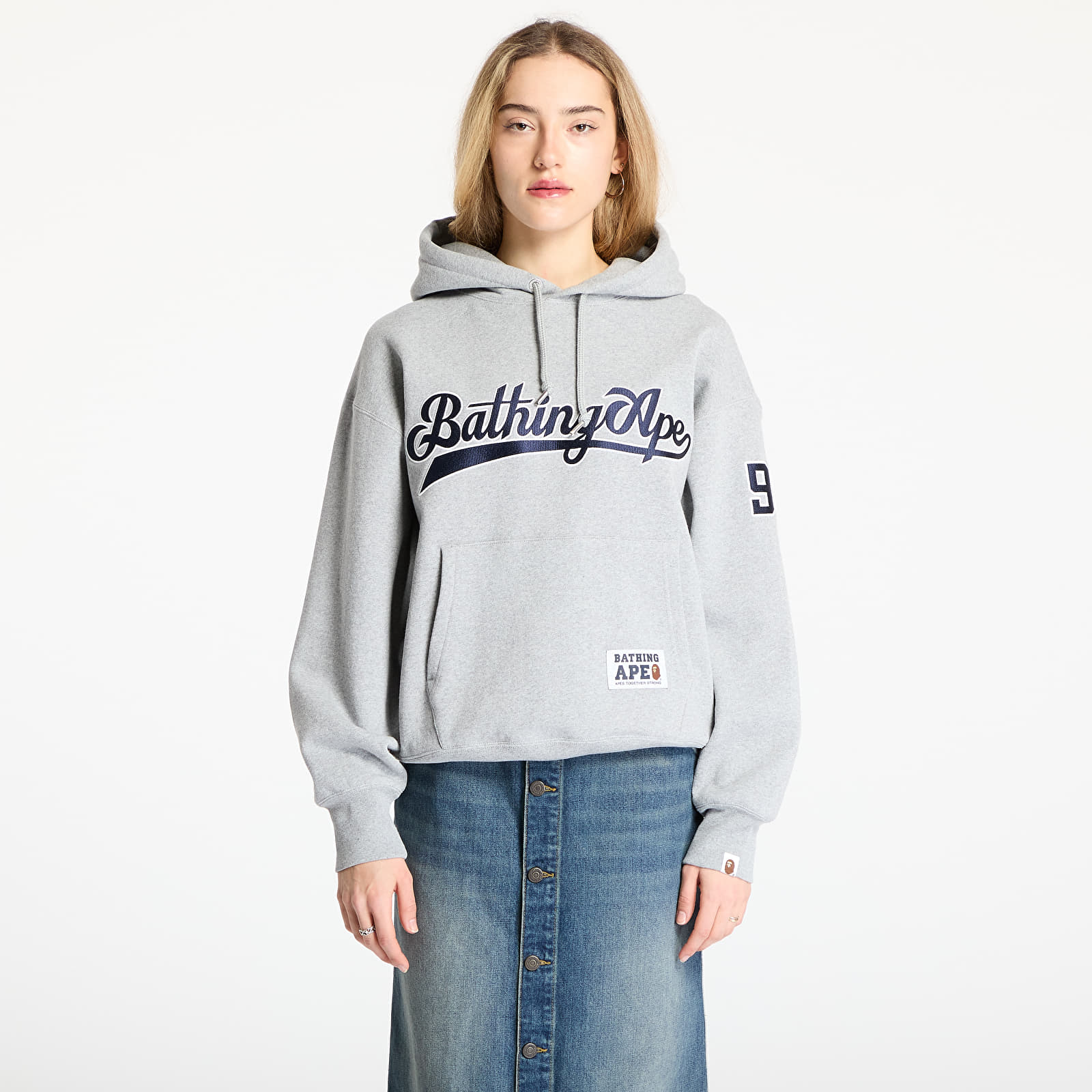Pánske mikiny A BATHING APE Baseball Logo Relaxed Fit Pullover Hoodie UNISEX Gray
