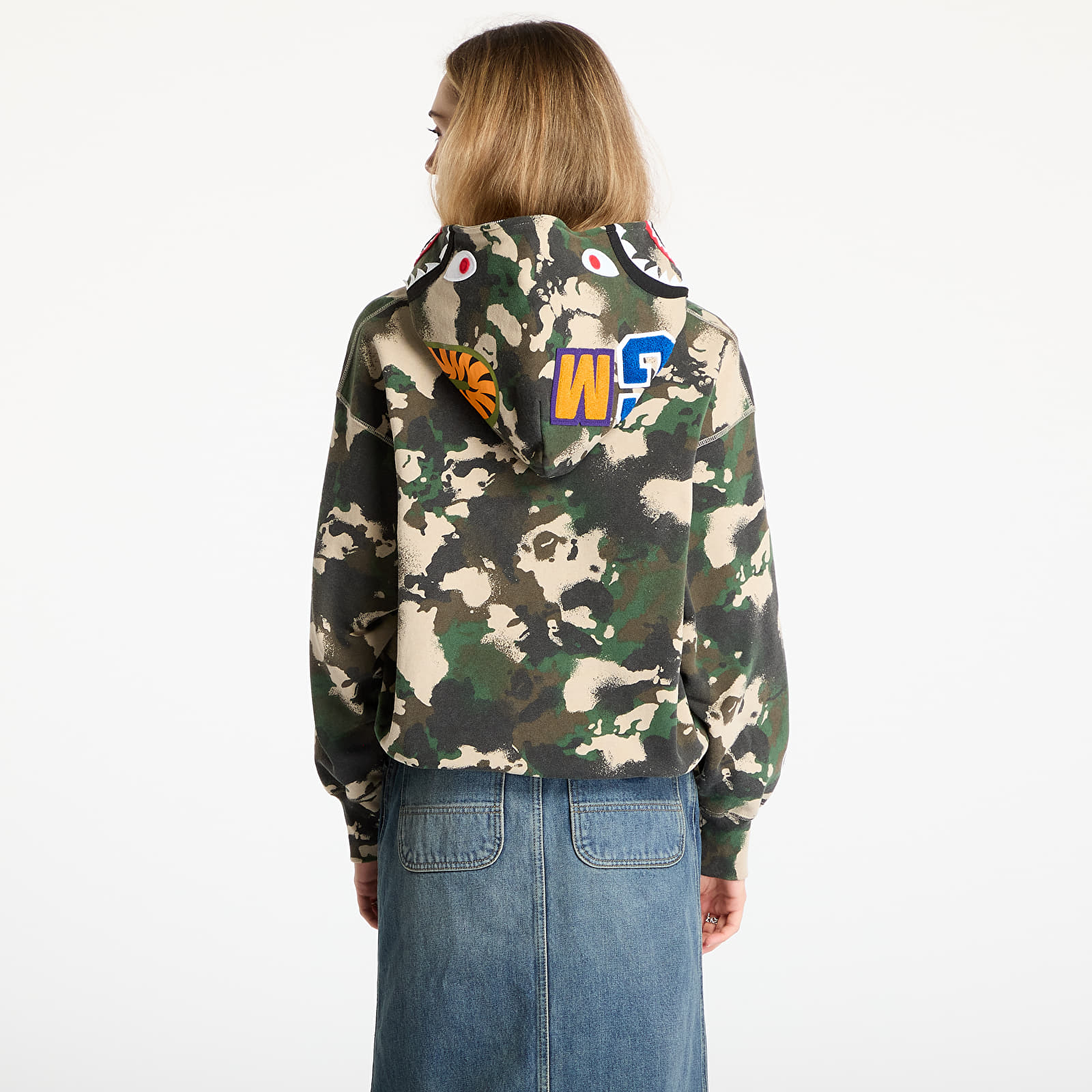 Hoodies für Männer A BATHING APE Map Camo Shark Relaxed Fit Full Zip Hoodie UNISEX Green