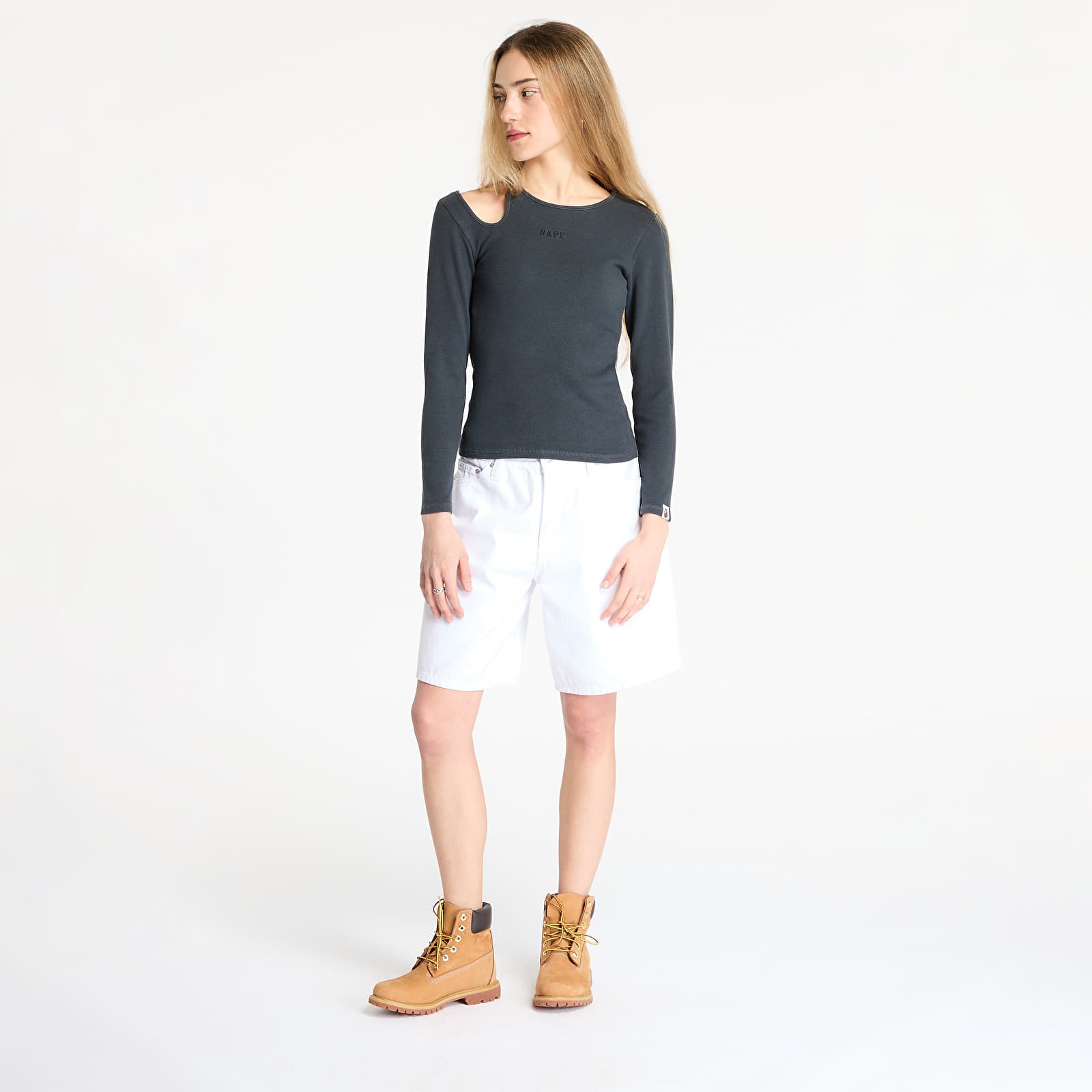 Dámske tričká A BATHING APE Pigment Dyed Cut Out Rib L/S Tee Black