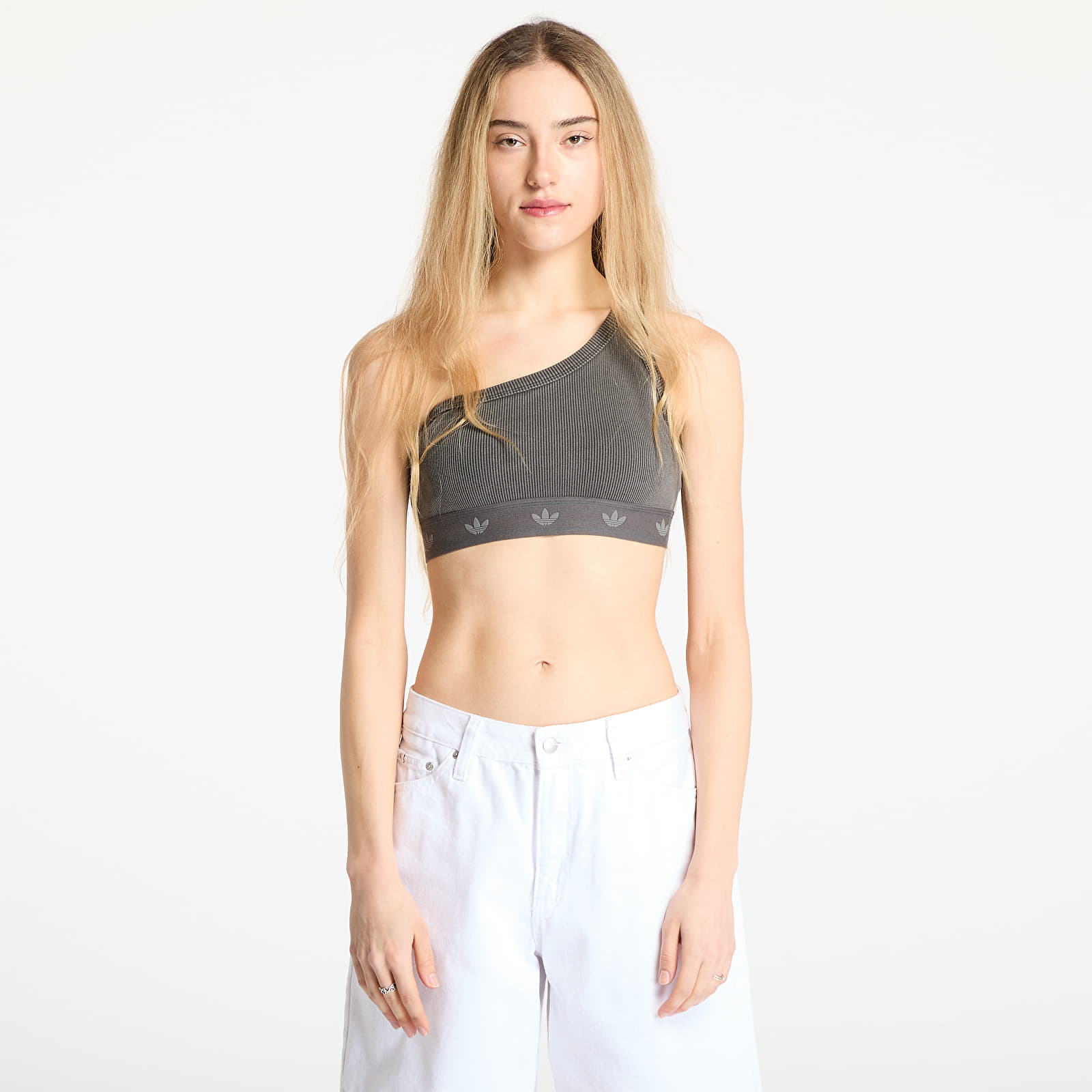 Topy adidas Ribbed One Shoulder Top Black