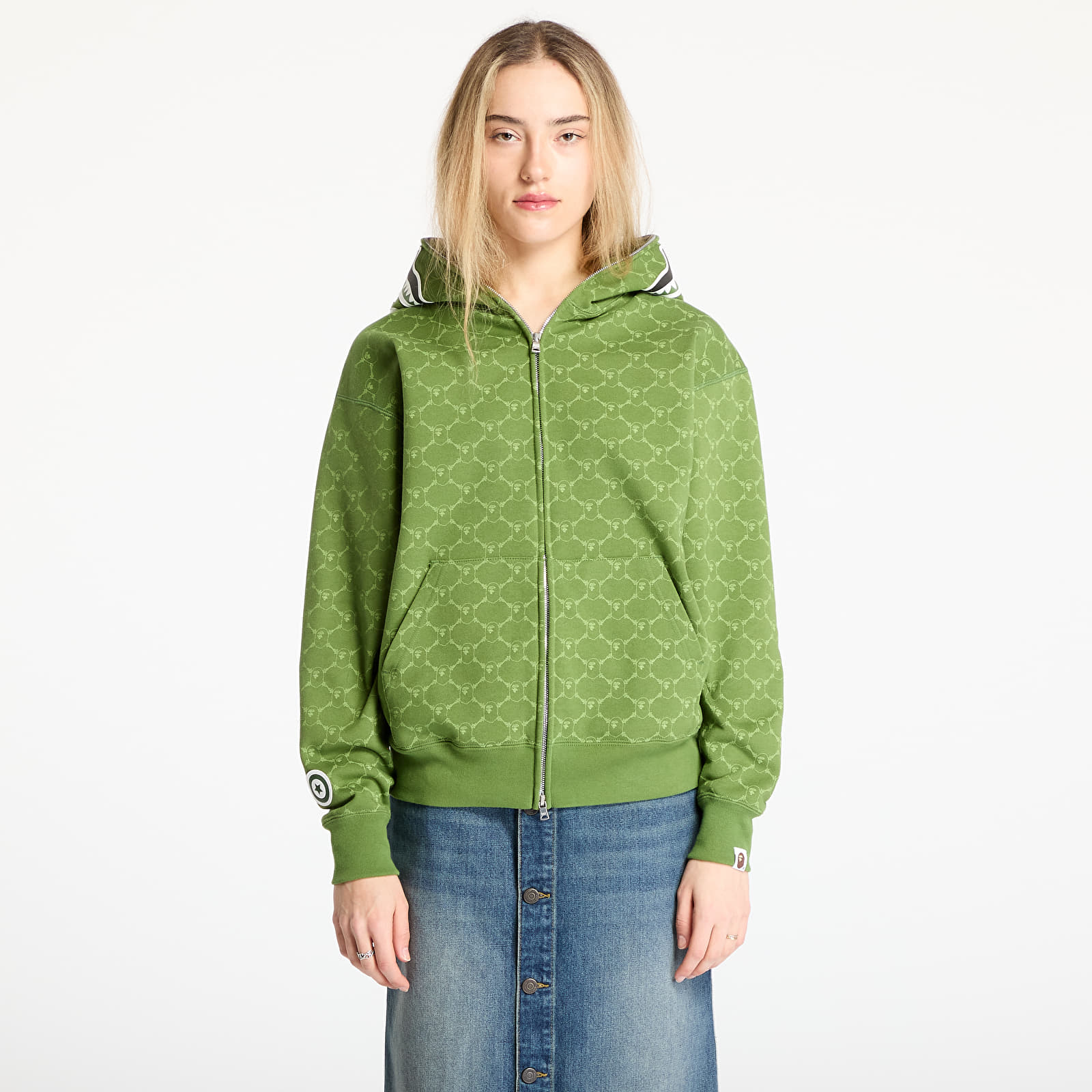 Sudaderas con capucha para hombre A BATHING APE College Monogram Relaxed Fit Shark Full Zip Hoodie Green