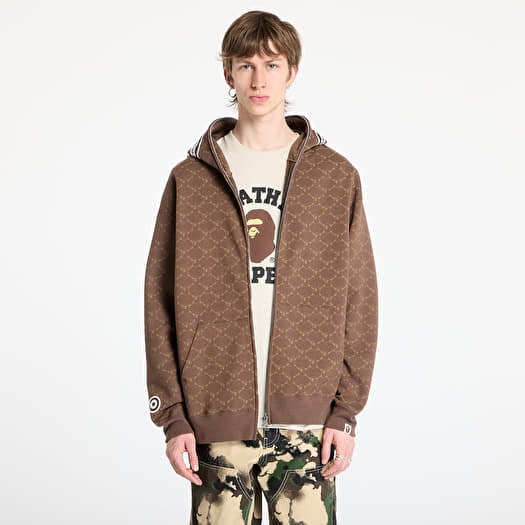 A BATHING APE College Monogram Relaxed Fit Shark Full Zip Hoodie UNISEX Brown