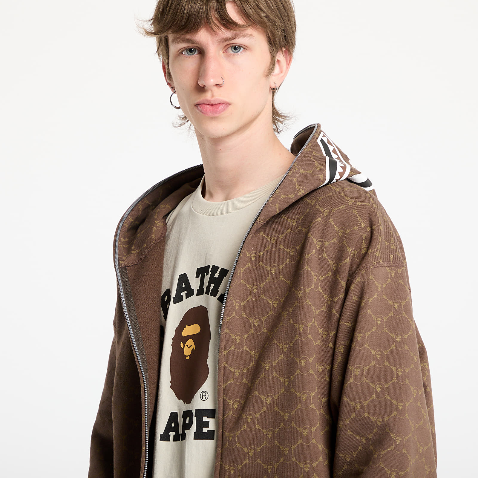 Meeste kapuutsiga dressid A BATHING APE College Monogram Relaxed Fit Shark Full Zip Hoodie UNISEX Brown