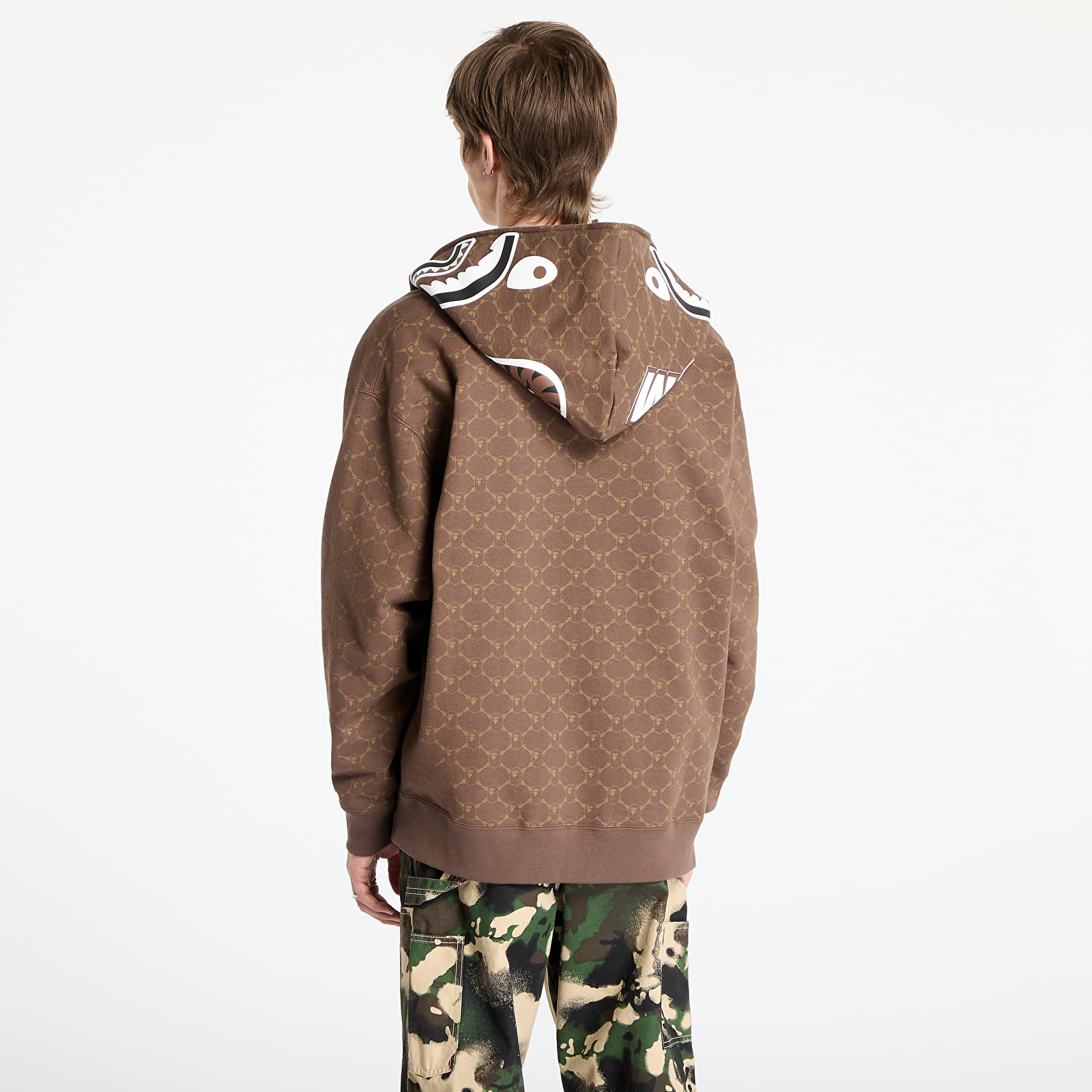 Meeste kapuutsiga dressid A BATHING APE College Monogram Relaxed Fit Shark Full Zip Hoodie UNISEX Brown