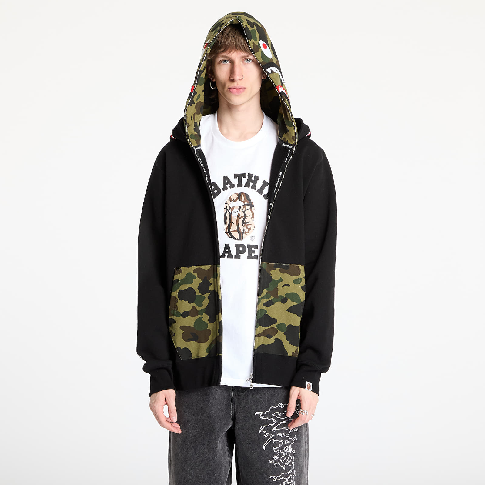 Hanorac A BATHING APE 1St Camo Shark Full Zip Double Hoodie UNISEX Black S