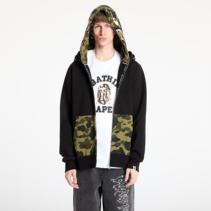 A BATHING APE 1St Camo Shark Full Zip Double Hoodie UNISEX Black