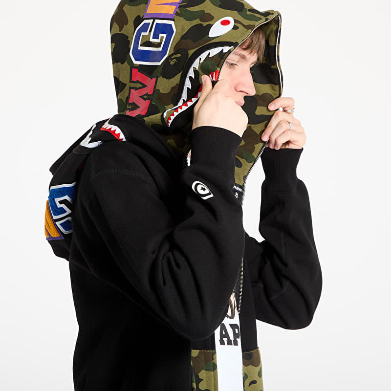 A BATHING APE 1St Camo Shark Full Zip Double Hoodie UNISEX Black