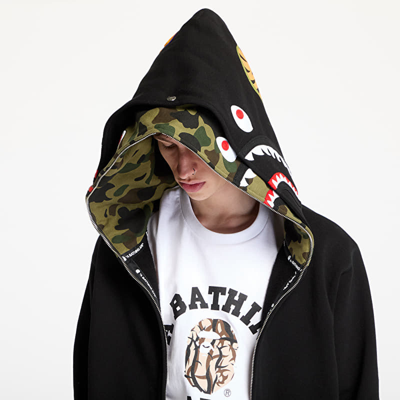 A BATHING APE 1St Camo Shark Full Zip Double Hoodie UNISEX Black