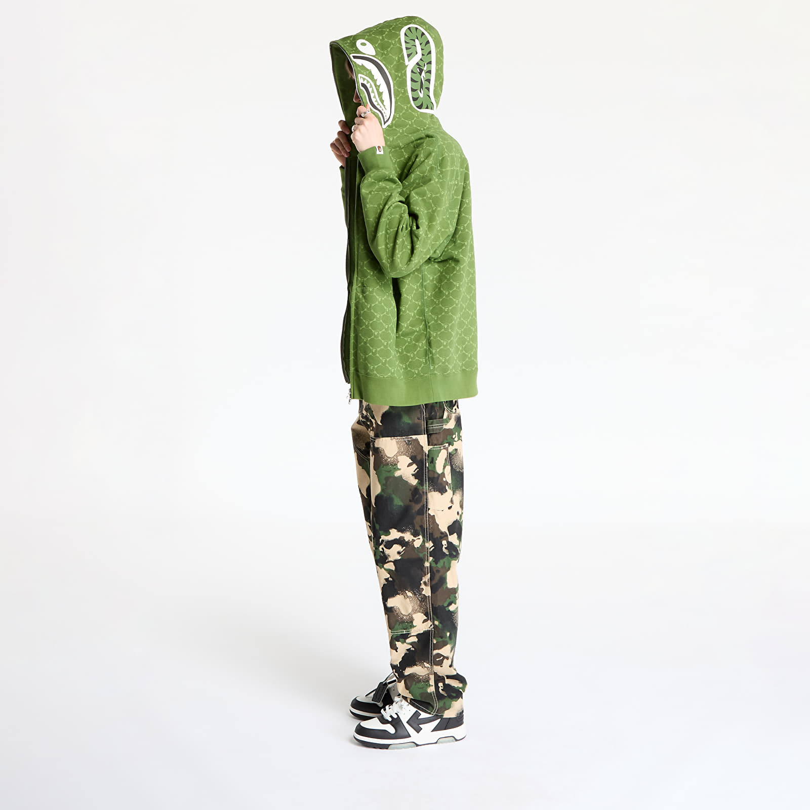 Sudaderas con capucha para hombre A BATHING APE College Monogram Relaxed Fit Shark Full Zip Hoodie Green