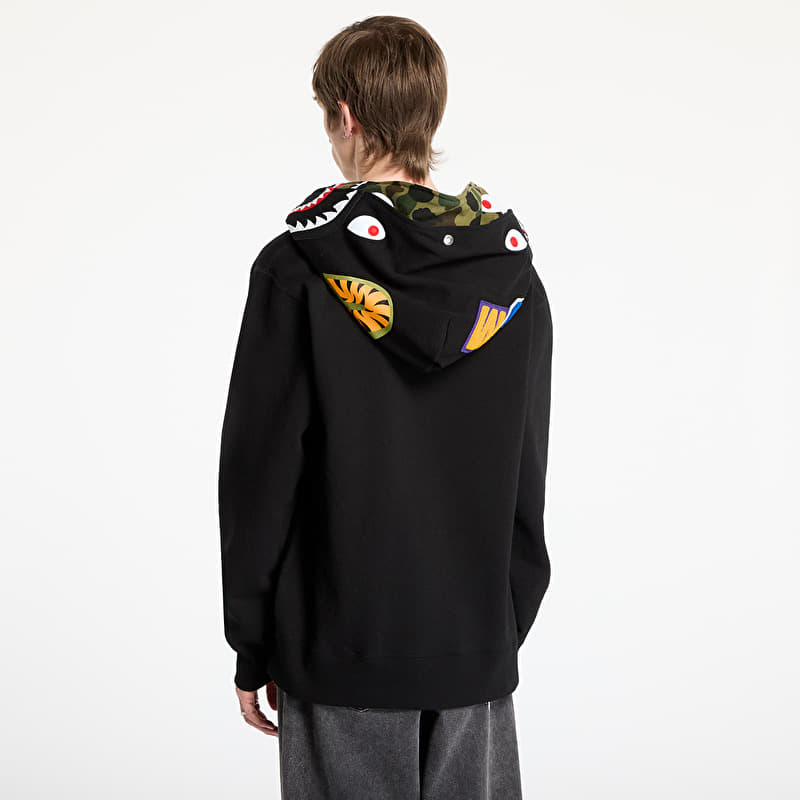 A BATHING APE 1St Camo Shark Full Zip Double Hoodie UNISEX Black