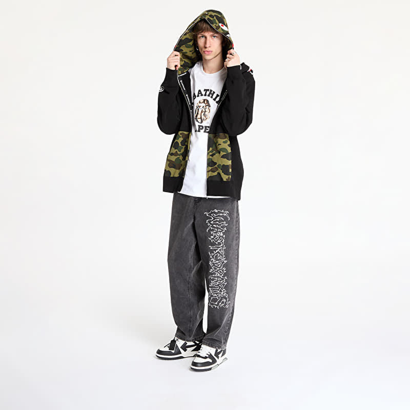 A BATHING APE 1St Camo Shark Full Zip Double Hoodie UNISEX Black