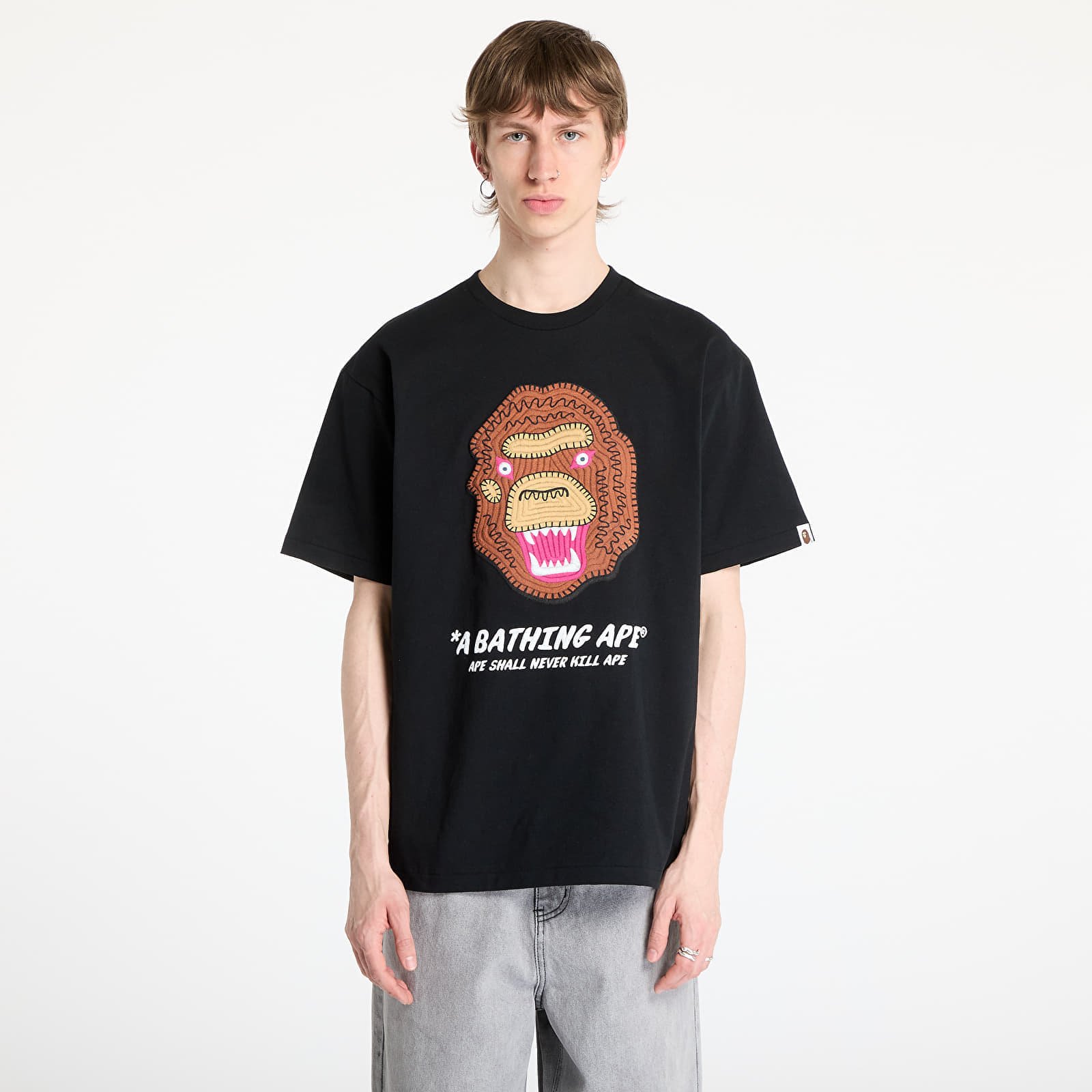 T-shirt A BATHING APE Embroidery Style Souvenir Logo Tee UNISEX Black XXL
