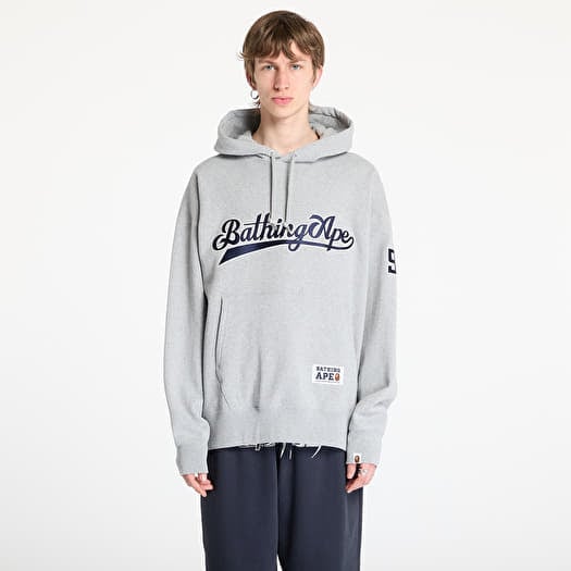 A BATHING APE Baseball Logo Relaxed Fit Pullover Hoodie UNISEX Gray