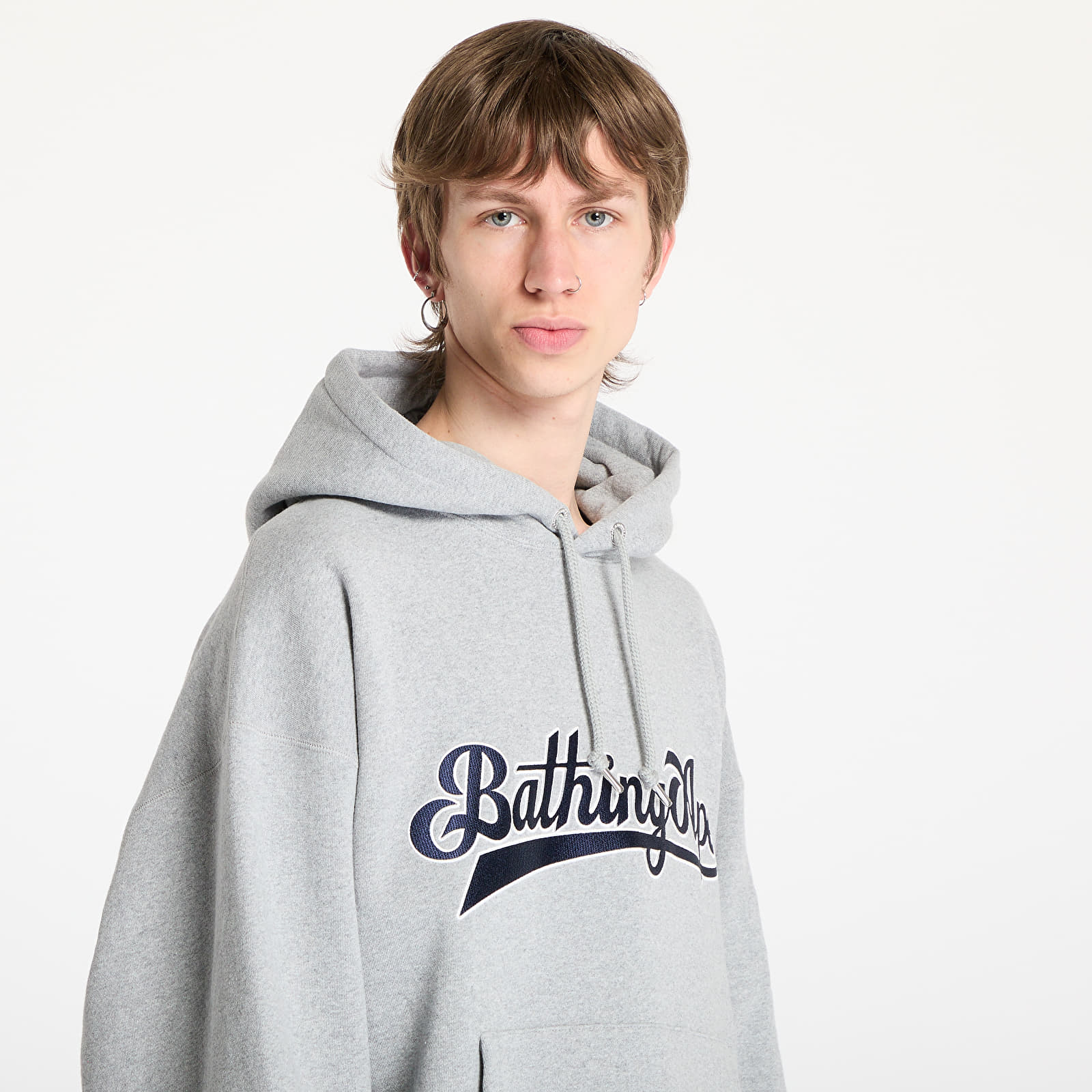 Pánske mikiny A BATHING APE Baseball Logo Relaxed Fit Pullover Hoodie UNISEX Gray
