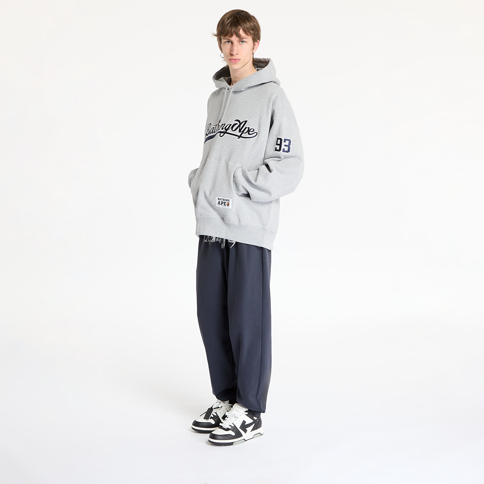 Pánske mikiny A BATHING APE Baseball Logo Relaxed Fit Pullover Hoodie UNISEX Gray