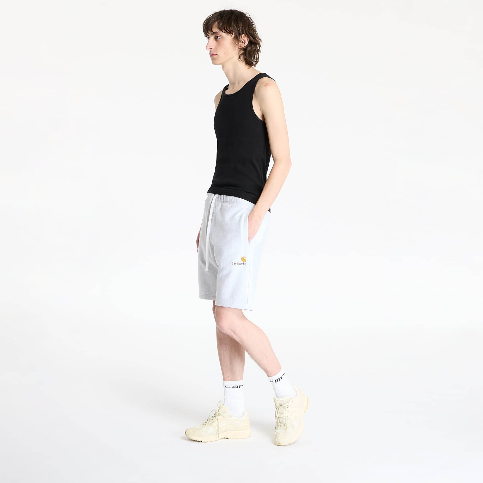 Férfi sortok Carhartt WIP American Script Sweat Short Ash Heather