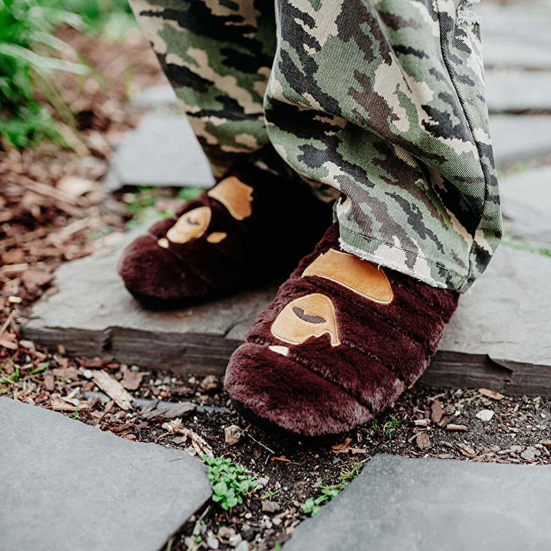 A BATHING APE × SUBU Sandals A BATHING APE x Subu Ape Head Paffer Sandals Brown | Footshop