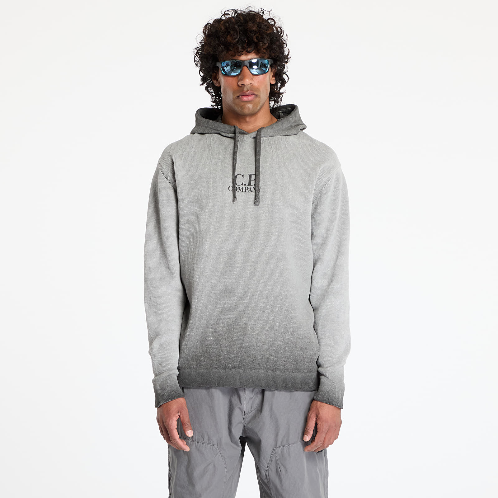 Džemperiai su gobtuvais ir džemperiai C.P. Company Chenille Cotton Hooded Knit Smoked Pearl