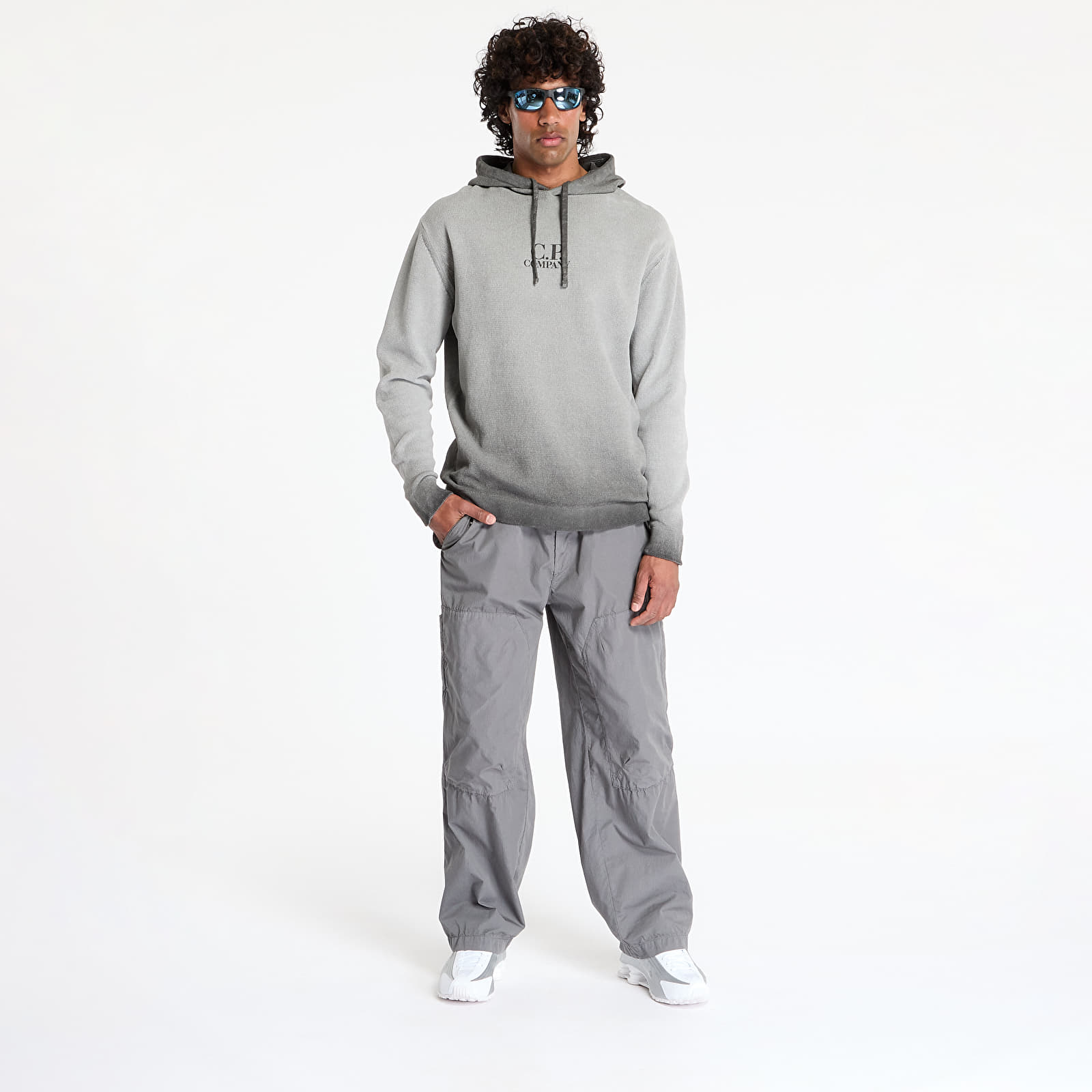 Džemperiai su gobtuvais ir džemperiai C.P. Company Chenille Cotton Hooded Knit Smoked Pearl