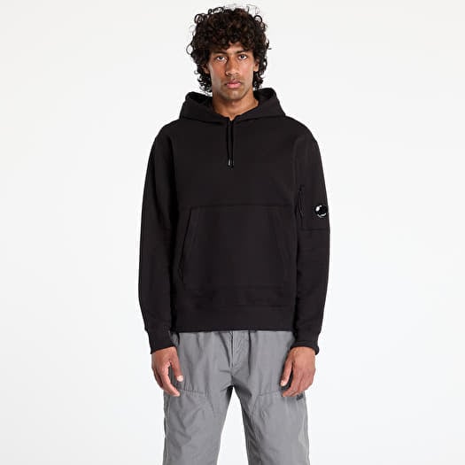 C.P. Company Diagonally Raised Fleece Hooded Sweatshirt Black