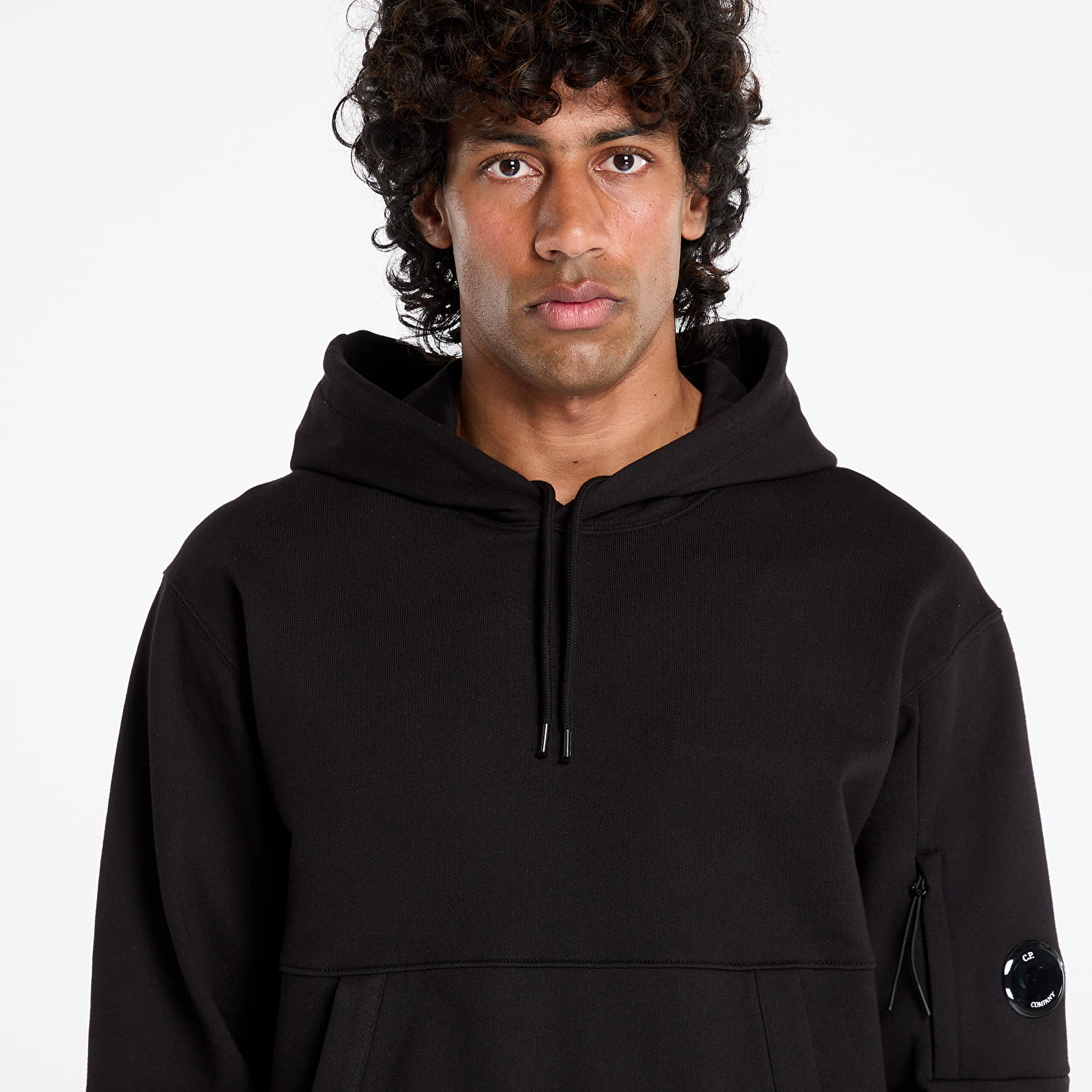 Mikiny C.P. Company Diagonally Raised Fleece Hooded Sweatshirt Black