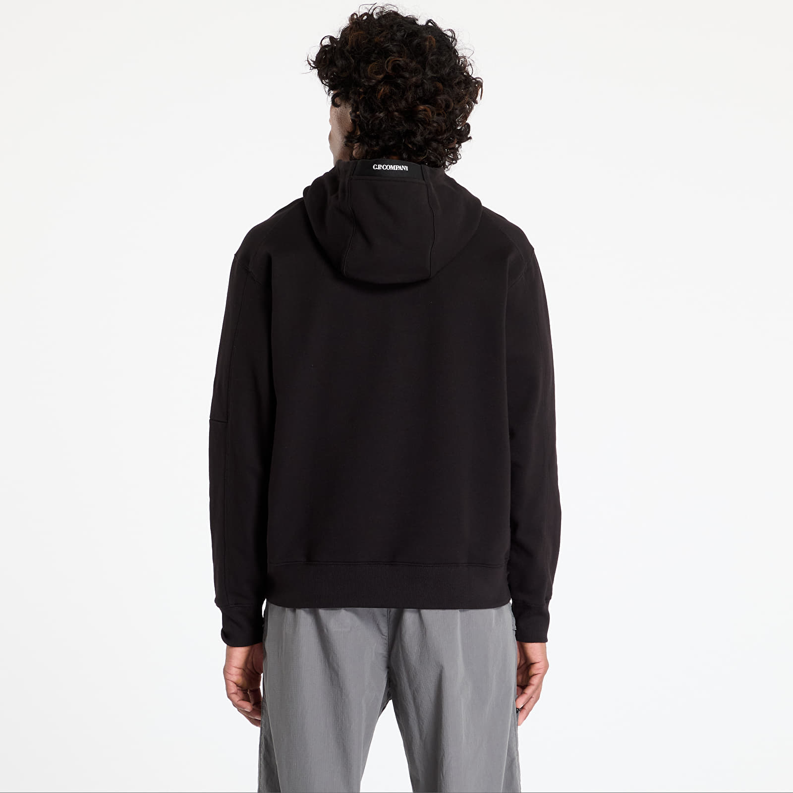 Mikiny C.P. Company Diagonally Raised Fleece Hooded Sweatshirt Black