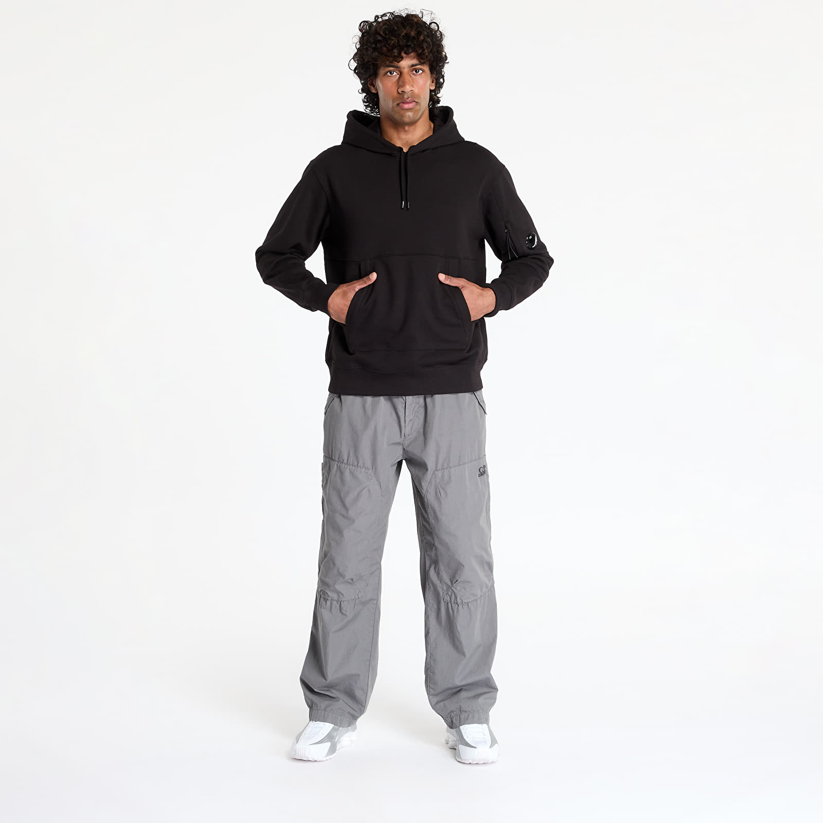 Mikiny C.P. Company Diagonally Raised Fleece Hooded Sweatshirt Black