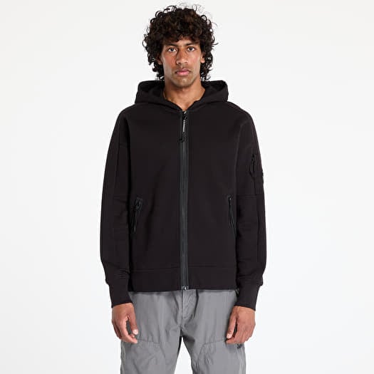 C.P. Company Diagonal Raised Fleece Full Zip Hooded Sweatshirt Black