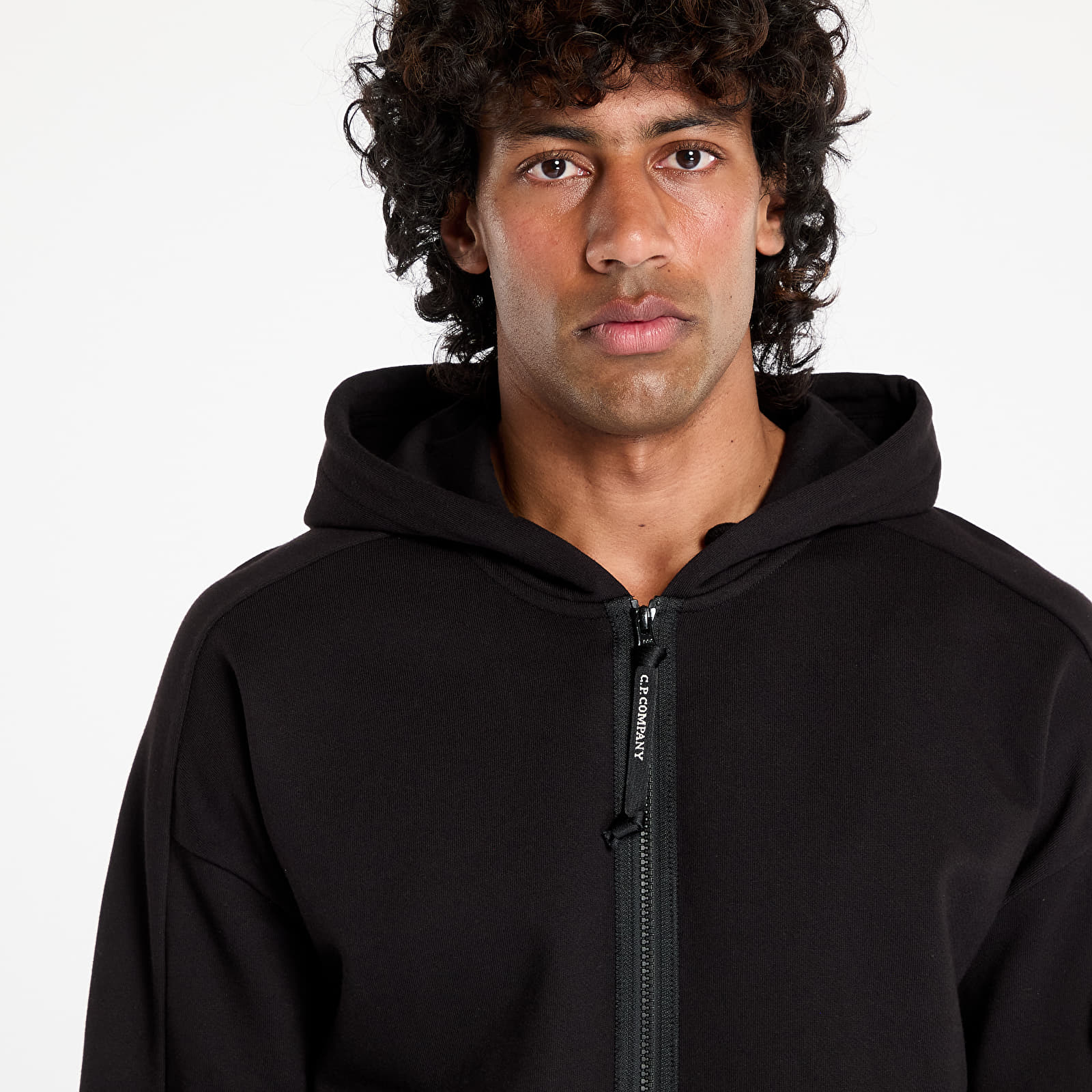 Hoodies en truien C.P. Company Diagonal Raised Fleece Full Zip Hooded Sweatshirt Black