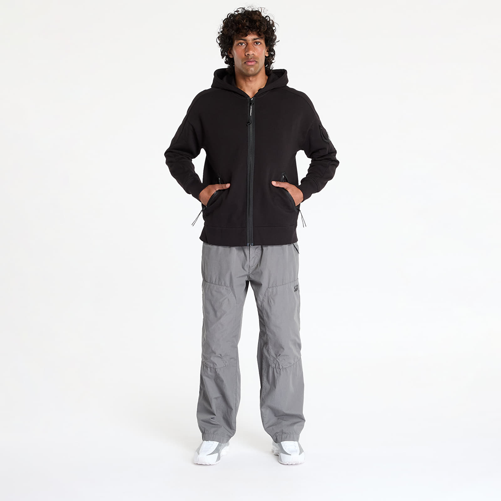 Hoodies en truien C.P. Company Diagonal Raised Fleece Full Zip Hooded Sweatshirt Black