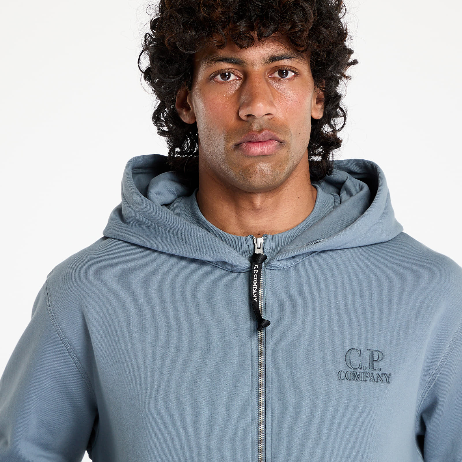 Mikiny C.P. Company Diagonal Raised Fleece Full Zip Logo Sweatshirt Stormy Weather
