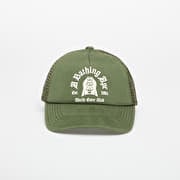 A BATHING APE Logo Cotton Panel Mesh Cap Olive