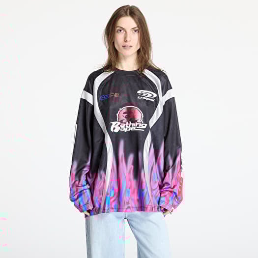 Jersey A BATHING APE Flame Pattern Multilogo Relaxed Fit Football Jersey UNISEX Black
