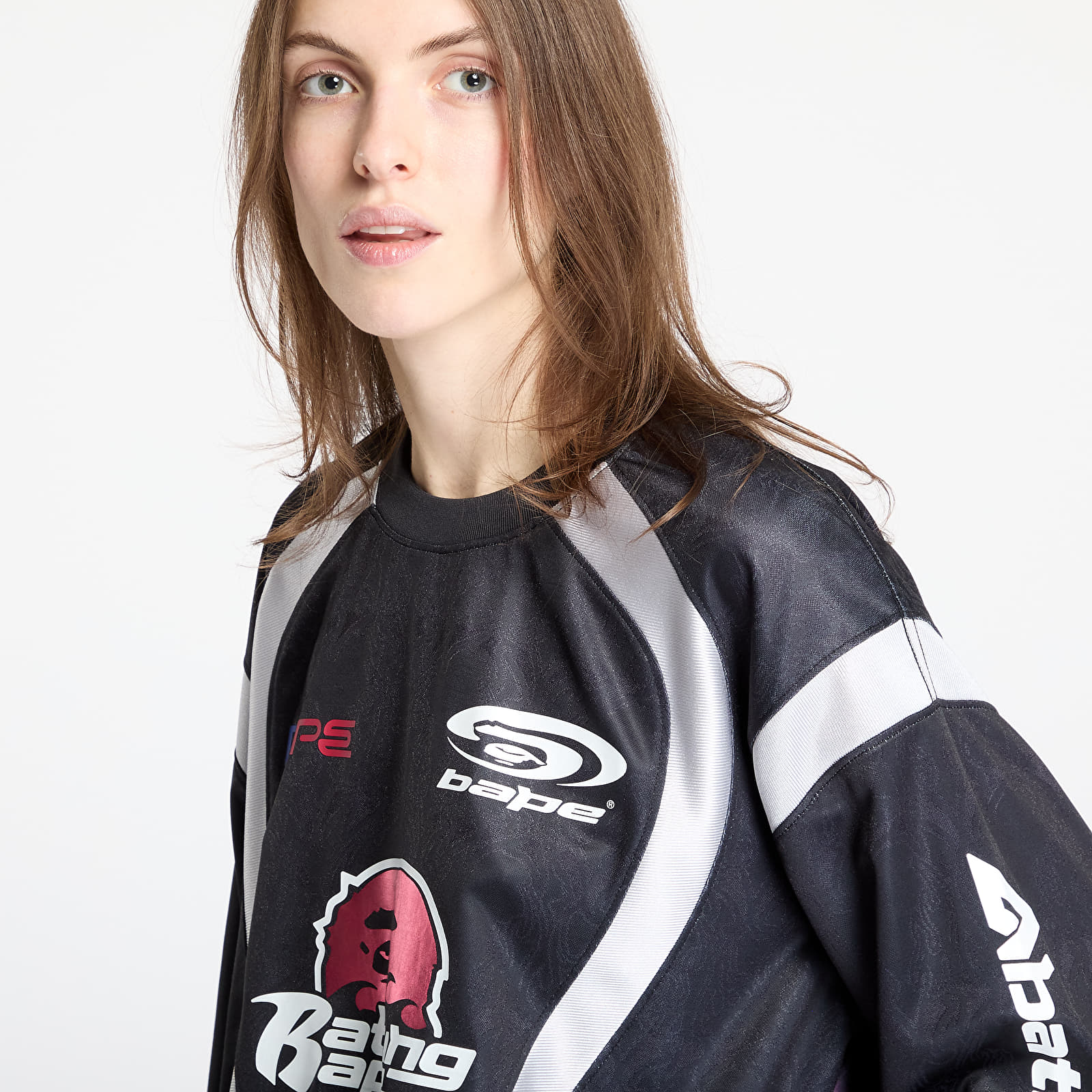Jerseys A BATHING APE Flame Pattern Multilogo Relaxed Fit Football Jersey UNISEX Black