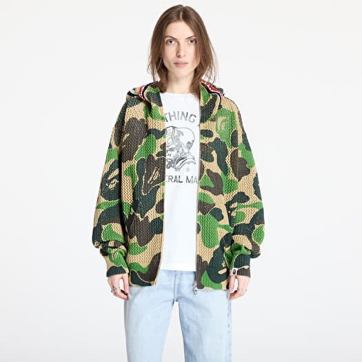 Sveter A BATHING APE Abc Camo Crochet Relaxed Fit Shark Full Zip Hoodie UNISEX Green