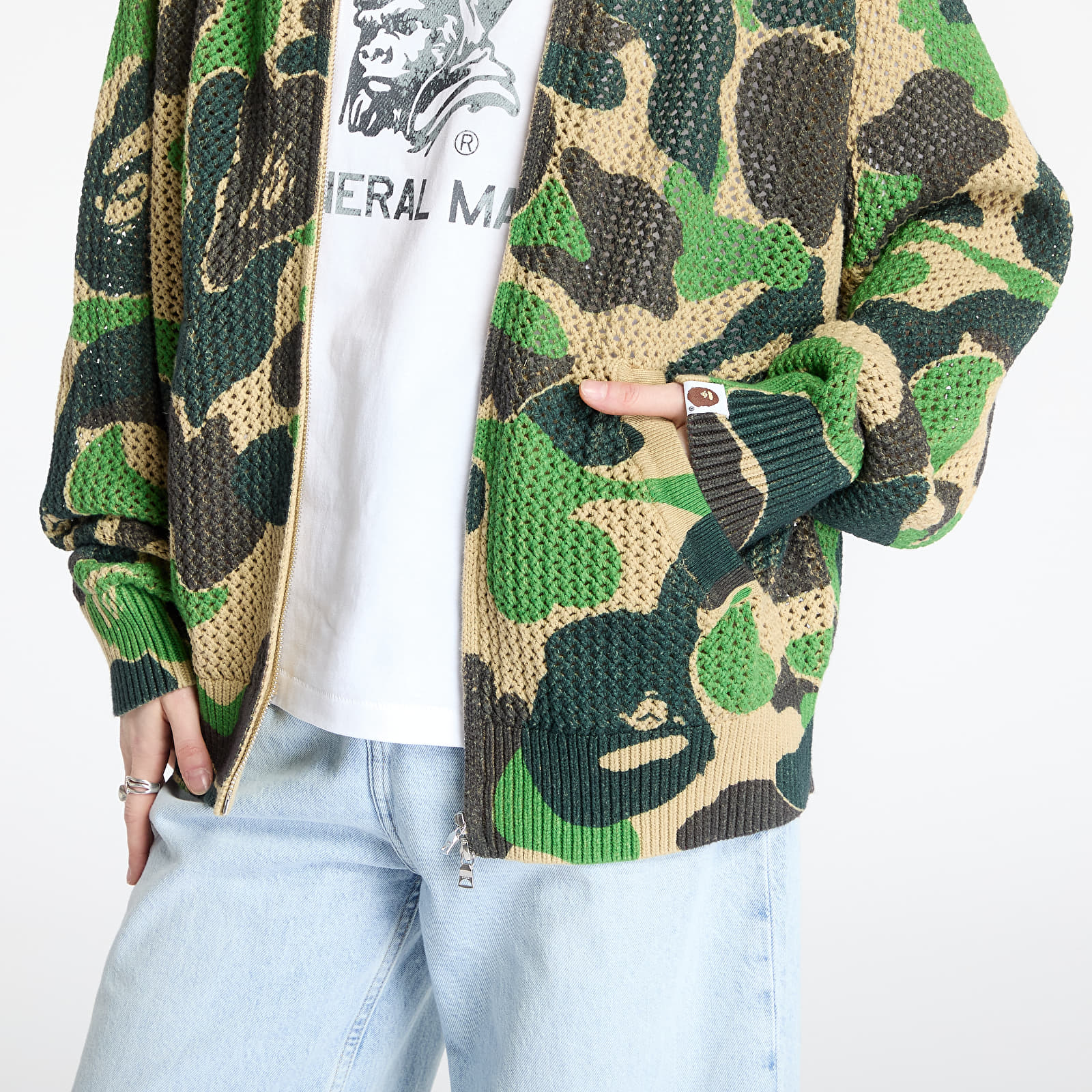 Sweaters A BATHING APE Abc Camo Crochet Relaxed Fit Shark Full Zip Hoodie UNISEX Green