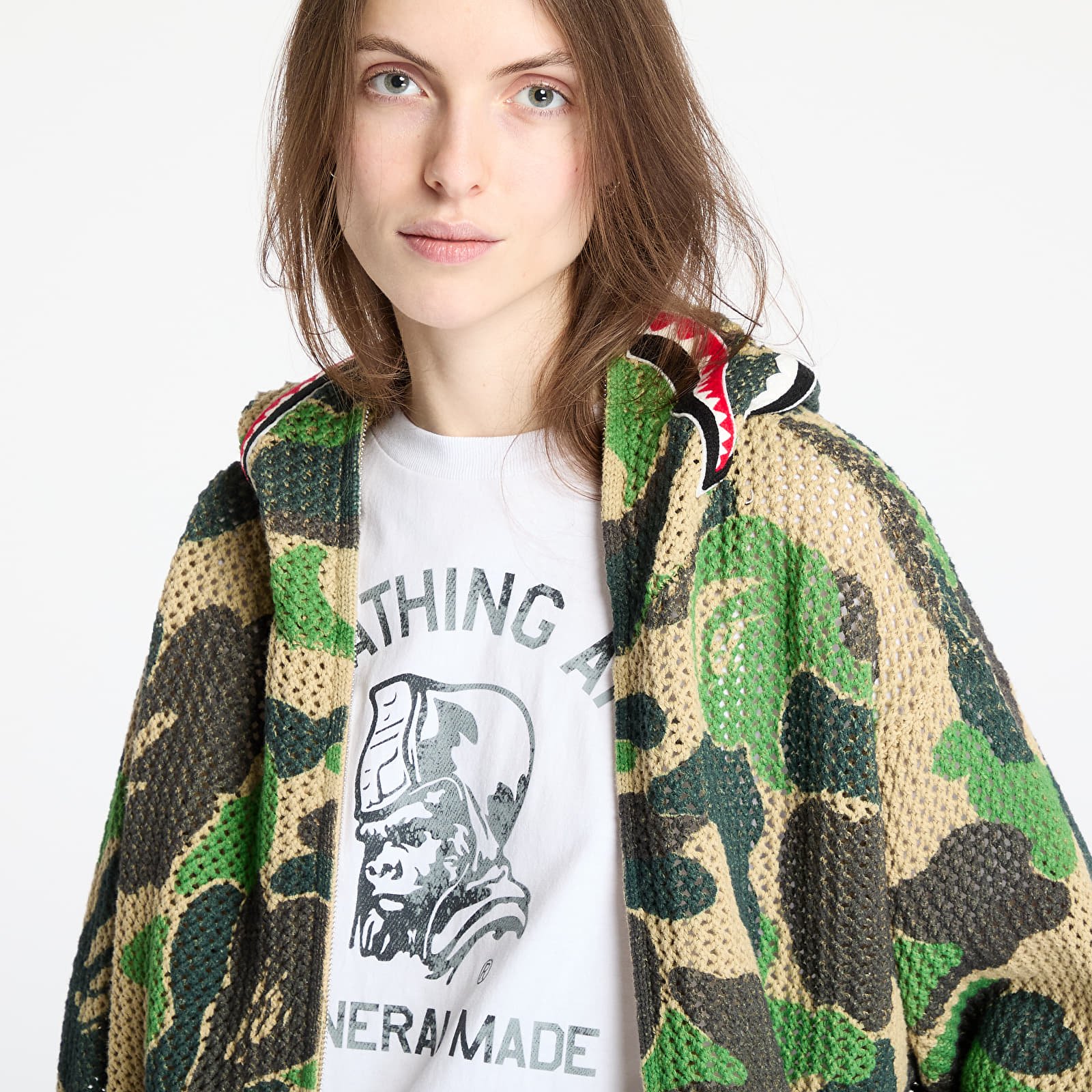 Sweaters A BATHING APE Abc Camo Crochet Relaxed Fit Shark Full Zip Hoodie UNISEX Green