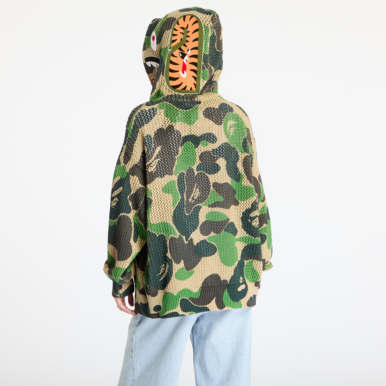 Sweaters A BATHING APE Abc Camo Crochet Relaxed Fit Shark Full Zip Hoodie UNISEX Green