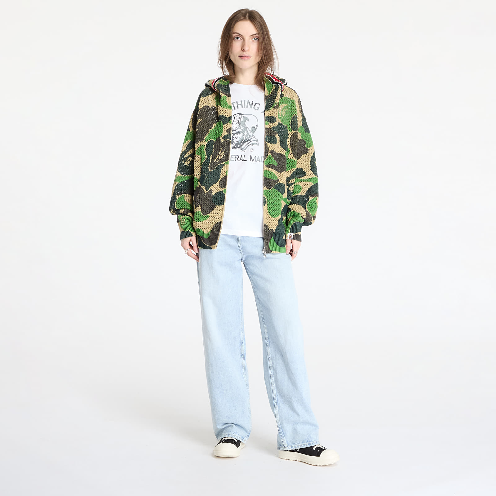 Sweaters A BATHING APE Abc Camo Crochet Relaxed Fit Shark Full Zip Hoodie UNISEX Green