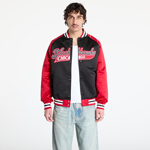 Mitchell & Ness NHL Double Clutch Lw Satin Vintage Logo Blackhawks Jacket Black/ Scarlet