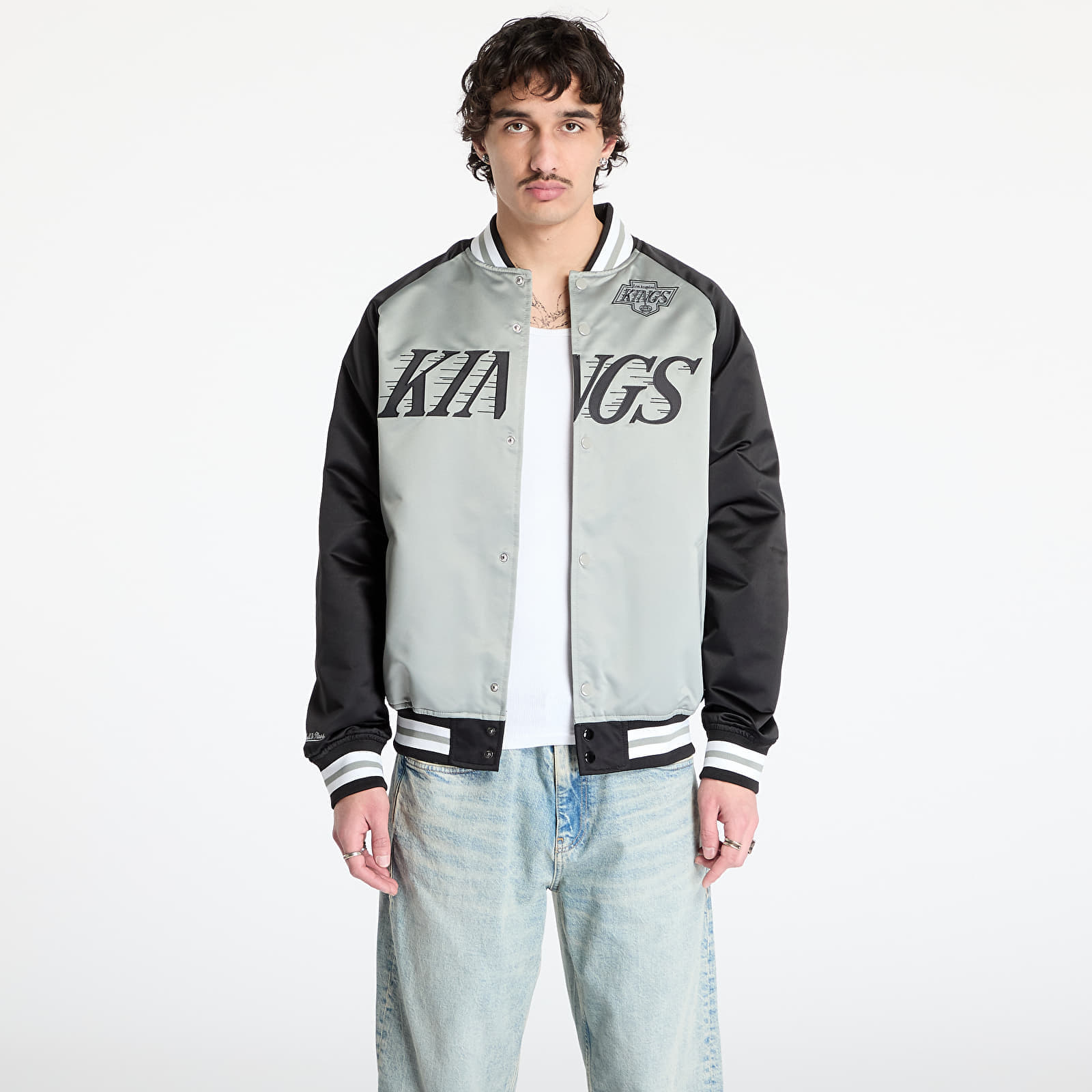 Jacket Mitchell & Ness NHL Double Clutch Lw Satin Vintage Logo Kings Jacket Grey/ Black M