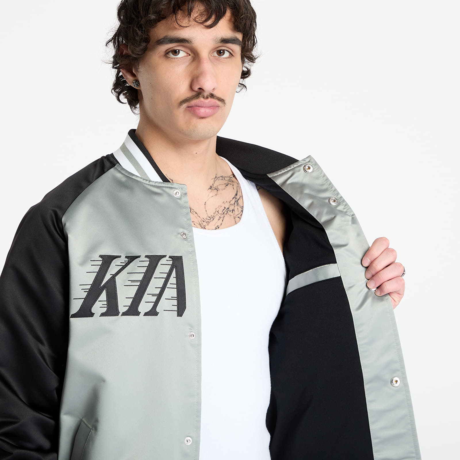Jackets Mitchell & Ness NHL Double Clutch Lw Satin Vintage Logo Kings Jacket Grey/ Black