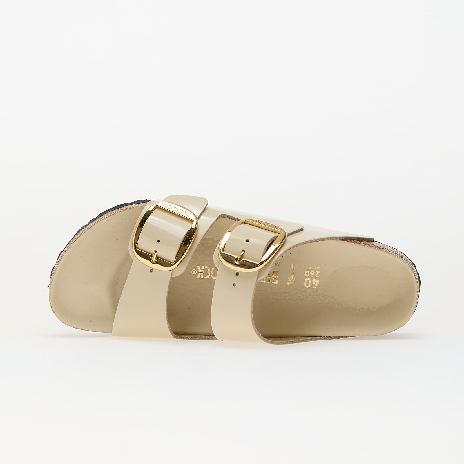 Frauen Birkenstock Arizona Big Buckle Natural Leather Patent High-Shine Ecru