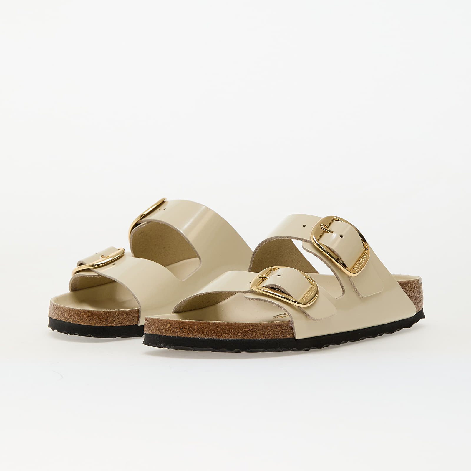 Frauen Birkenstock Arizona Big Buckle Natural Leather Patent High-Shine Ecru