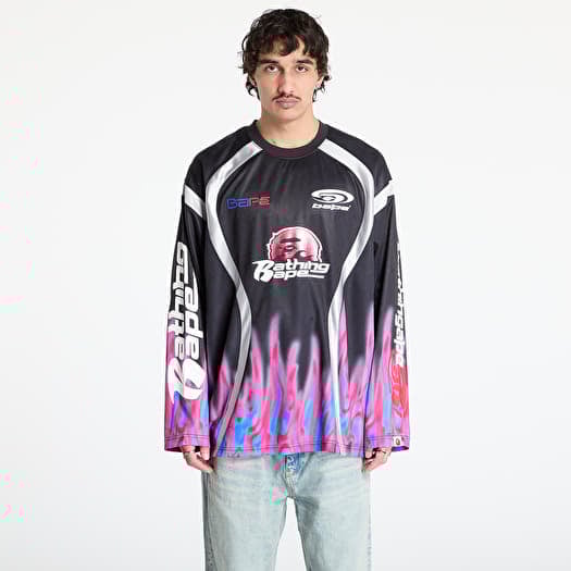 Jersey A BATHING APE Flame Pattern Multilogo Relaxed Fit Football Jersey UNISEX Black