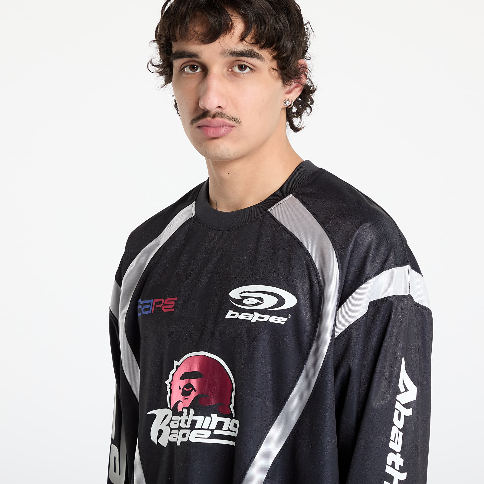 Jerseys A BATHING APE Flame Pattern Multilogo Relaxed Fit Football Jersey UNISEX Black