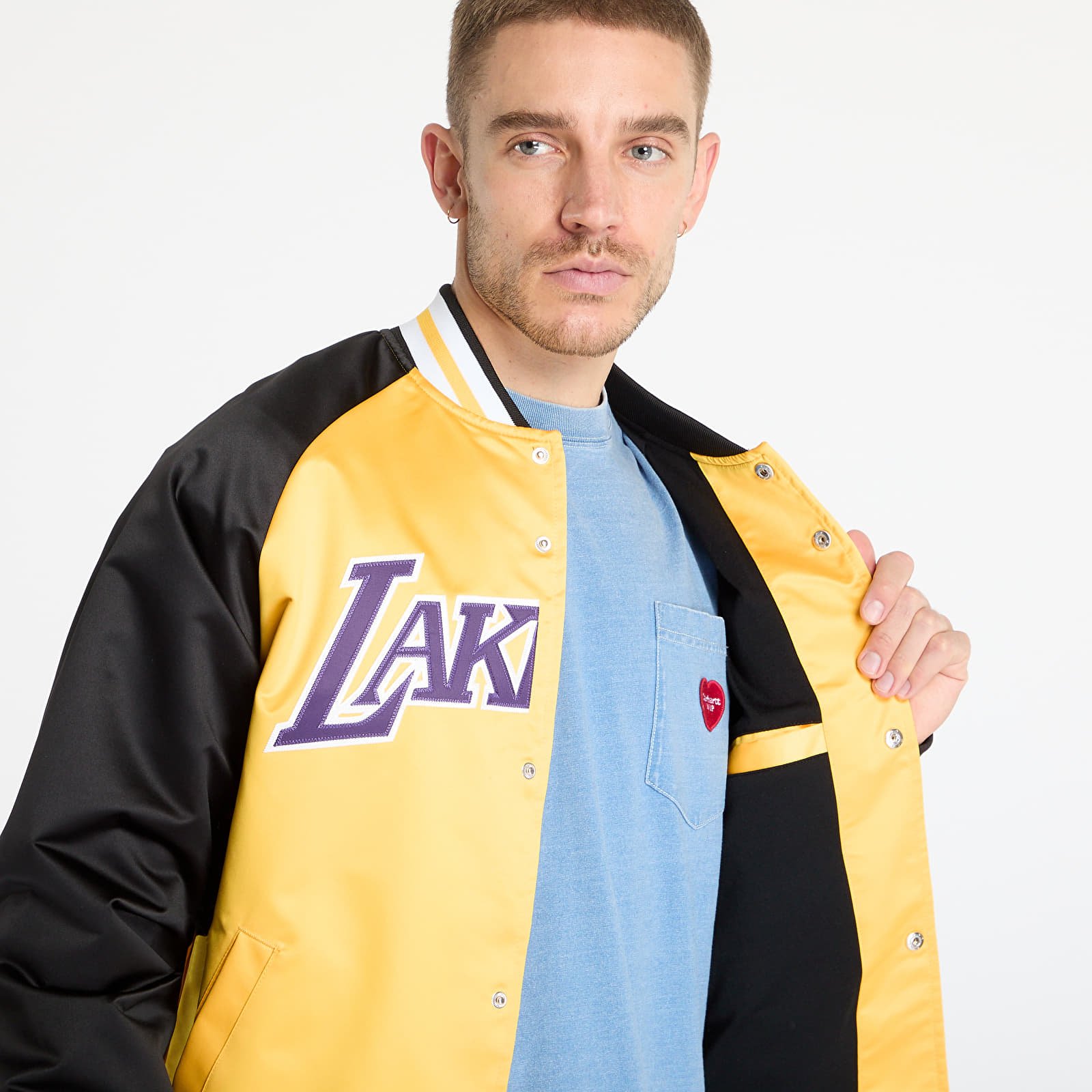 Men's jackets Mitchell & Ness NBA Double Clutch Lw Satin Jacket Vintage Logo Lakers Black/ Gold