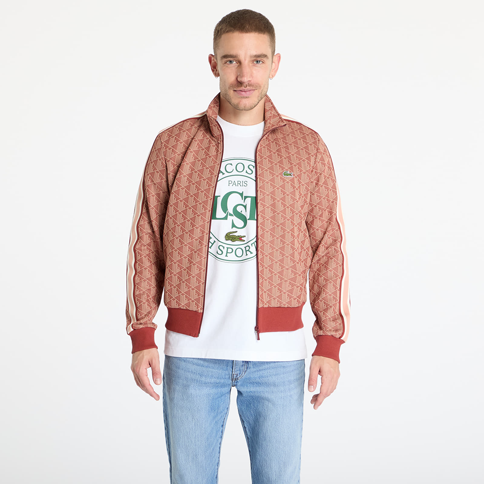 Pánské mikiny LACOSTE Jacquard Sweatshirt Iberis/ Latte