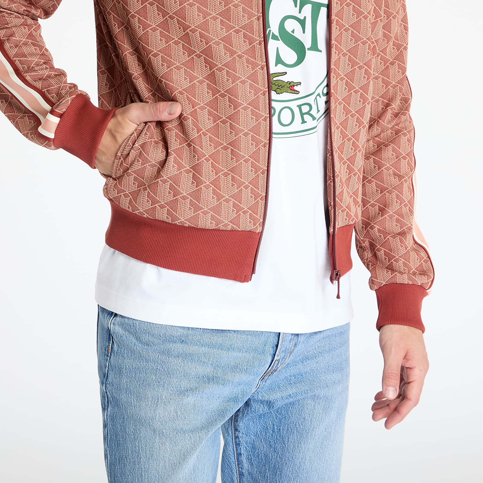 Pánské mikiny LACOSTE Jacquard Sweatshirt Iberis/ Latte