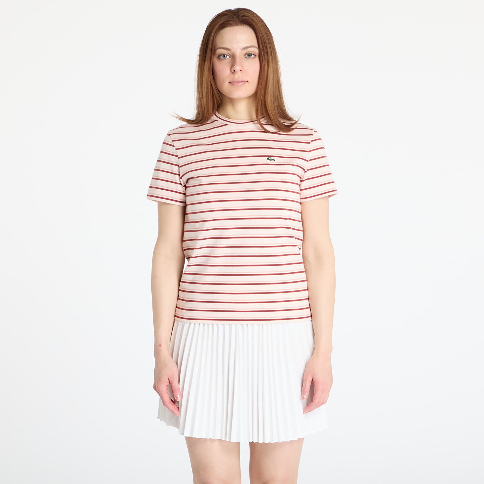 Women's T-shirts LACOSTE Striped T-shirt Angora/ Latte/ Iberis